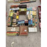 A LARGE QUANTITY OF VINTAGE HOUSE HOLD ITEMS AND BOXES