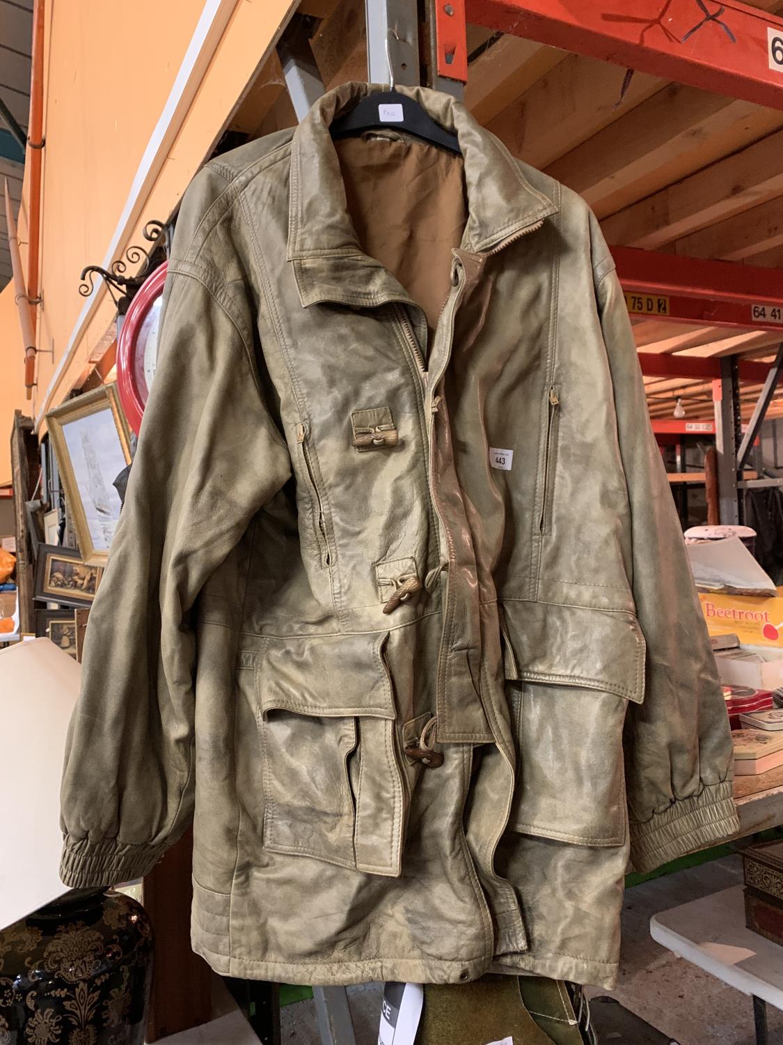 A GREEN LEATHER COAT SIZE 40