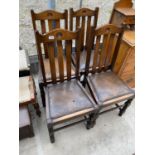 A SET OF FOUR EARLY 20TH CENTURY OAK DINING CHAIRS ON TURNED SUPPORTS