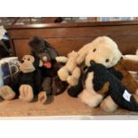 VARIOUS SOFT TOYS TO INCLUDE A MONKEY, ANDREX DOG, POODLE ETC