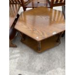 A HEXAGONAL OAK COFFEE TABLE