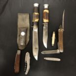 VARIOUS PEN KNIVES AND TWO SHEATH KNIVES