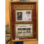 A FRAMED SET OF SIX OFFICIAL COMMEMORATIVE STAMPS ISSUED TO CELEBRATE MANCHESTER UNITED'S TREBLE