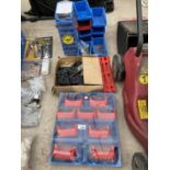 VARIOUS SMALL TOOL BOXES (SOME NEW) AND A BOX OF DOOR HARDWARE