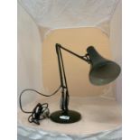 A VINTAGE SPRING ACTION GREEN ENAMEL HEAVY ANGLE POISE TABLE LAMP