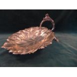 A SILVER POSSIBLY RUSSIAN 84 GRADE LEAF DISH, THE HANDLE WITH PEGASUS DECORATION WITH CYRILIC MAKERS