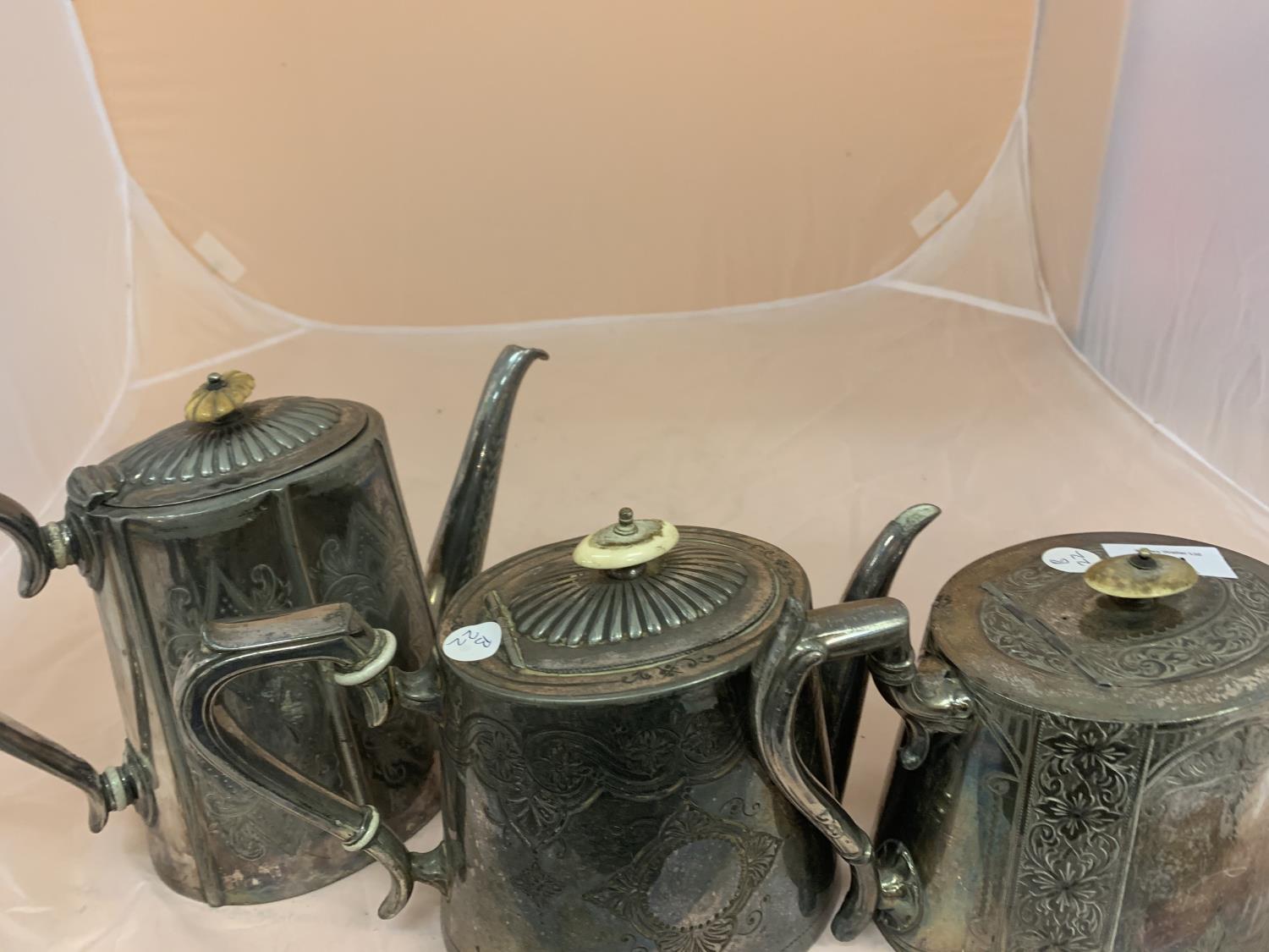 THREE SILVER PLATED TEA POTS - Image 2 of 2