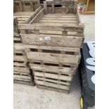 FIVE VINTAGE WOODEN POTATO SPRITTING BOXES