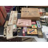 VARIOUS VINTAGE BOXES AND HOUSEHOLD ITEMS