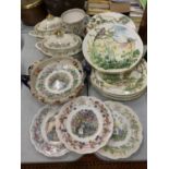 A LARGE COLLECTION OF DECORATIVE PLATES AND MINTON LIDDED SERVING DISHES