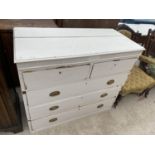 A 19TH CENTURY OAK CHEST OF TWO SHORT AND THREE LONG DRAWERS, PAINTED WHITE