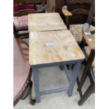 TWO OAK AND PAINTED KITCHEN STOOLS