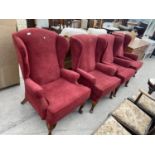 FOUR PARKER KNOLL WINGED BACK ARMCHAIRS ON CABRIOLE LEGS