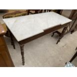 A VICTORIAN MAHOGANY WASHSTAND WITH MARBLE TOP