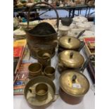 SEVERAL ITEMS OF BRASS AND COPPERWARE TO INCLUDE PANS, COAL SCUTTLE ETC