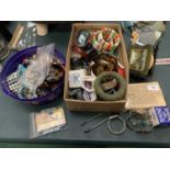 A LARGE COLLECTION OF COSTUME JEWELLERY, BOXES ETC.