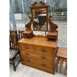 A VICTORIAN SATINWOOD DRESSING TABLE WITH TWO LONG, TWO SHORT, TWO SMALL DRAWERS AND UPPER BEVEL