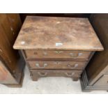 A MINIATURE MAHOGANY CHEST OF THREE DRAWERS