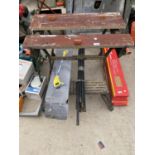A WORKMATE BENCH, DRAINING RODS AND ELECTRIC STRIMMER