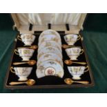 A CASED SET OF SIX HAMMERSLEY & CO CUPS AND SAUCERS, TOGETHER WITH SIX EPNS SPOONS