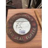 A VINTAGE EDMONDSONS RED SEAL TOFFEE MIRROR - CIRCA 18 CM DIAMETER