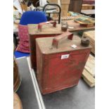 TWO VINTAGE PETROL CANS WITH BRASS LIDS