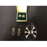 THREE PAIRS OF SILVER EARRINGS