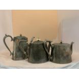 THREE SILVER PLATED TEA POTS