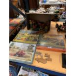 VINTAGE TOYS TO INCLUDE THREE JIG SAWS, WOODEN ANIMALS AND BLOCKS
