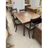 A MAHOGANY DRAW-LEAF TABLE AND THREE REGENCY STYLE CHAIRS
