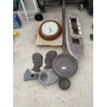 VINTAGE ITEMS TO INCLUDE A MODEL BOAT, WARMING PAN ETC