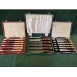 THREE CASED SETS OF KNIVES, EACH CASE CONTAINING 6 KNIVES
