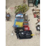 VARIOUS CAR ITEMS - TOW ROPE, JACKS, INSPECTION LAMP ETC