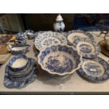 A LARGE COLLECTION OF BLUE AND WHITEWARE TO INCLUDE DELPH, WILLOW ETC