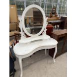 A VICTORIAN WHITE PAINTED DRESSING TABLE WITH SWING MIRROR