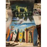 THREE CANVAS PRINTS TO INCLUDE TWO BEACH SCENES AND LONDON BRIDGE