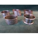 FIVE ASSORTED SILVER NAPKIN RINGS, VARIOUS DATES, SOME WITH INITIALS, WEIGHT 4 oz APPROX