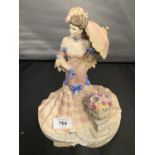 A COALPORT MATT FIGURINE MADEMOISELLE CHERIE A/F DAMAGE TO FLOWER STAND