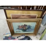 A GILT FRAMED STILL LIFE OIL ON CANVAS AND A FRAMED PRINT