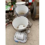 VARIOUS VINTAGE ENAMEL BUCKETS AND TINS
