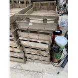 FIVE VINTAGE WOODEN POTATO SPRITTING BOXES