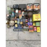 A LARGE QUANTITY OF ORIGINAL VINTAGE ADVERTISING TINS TO INCLUDE COLMANS, BISTO, QUAKER ETC