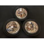 THREE FRAMED PRATTWARE POT LIDS