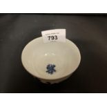A ROYAL WORCESTER 18TH CENTURY CHINESE BLUE AND WHITE DISH WITH BLUE CRESCENT MOON HALLMARK