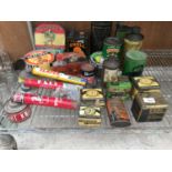 A QUANTITY OF ORIGINAL VINTAGE TINS TO INCLUDE OIL, FLY SPRAYS ETC