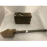 AA MILITARY AMMUNITION BOX AND A FOLDING SHOVEL