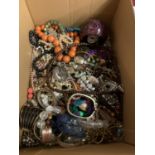 A LARGE ASSORTMENT OF COSTUME JEWELLERY INCLUDING POCKET WATCH ETC