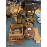 A SELECTION OF WOODEN ITEMS SOME HAND CARVED