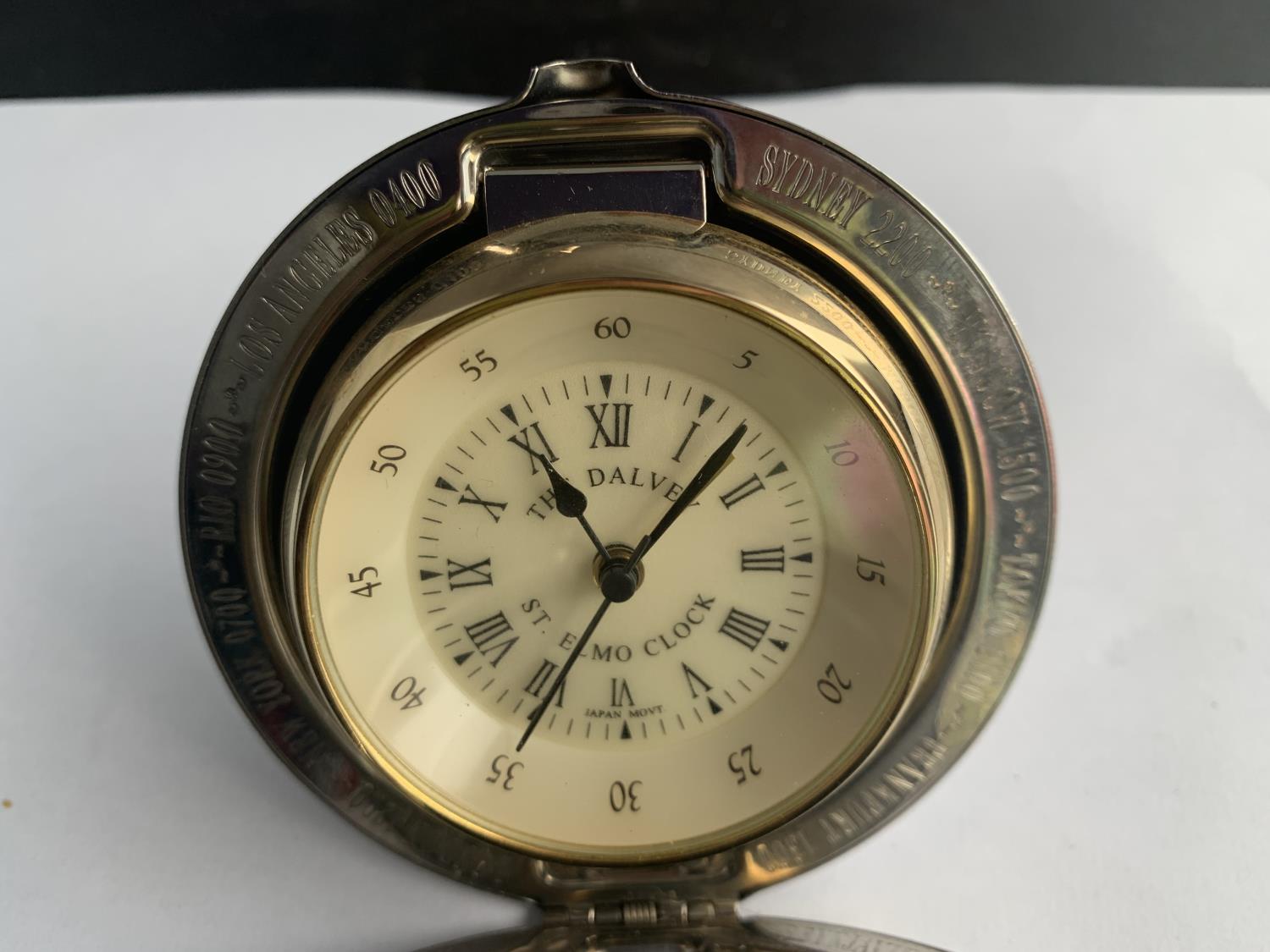 A 'THE DALVEY ST ELMO' TRAVELLING ALARM CLOCK IN THE FORM OF A LARGE POCKET WATCH - Image 3 of 5