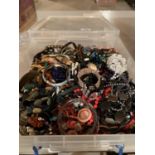 A BOX CONTAINING A LARGE QUANTITY OF COSTUME JEWELLERY